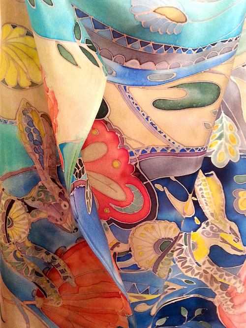 Silk Painting, Silk scarf, colorful Easter them on silk