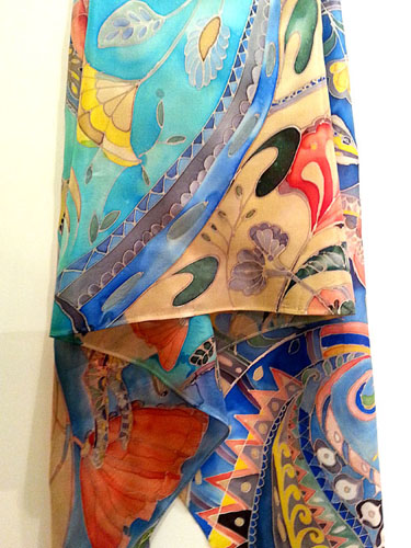 Silk painting, Shawl Spring and Easter theam