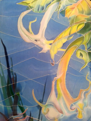 Angels Tramets decorative paint on silk shawl, silk painting